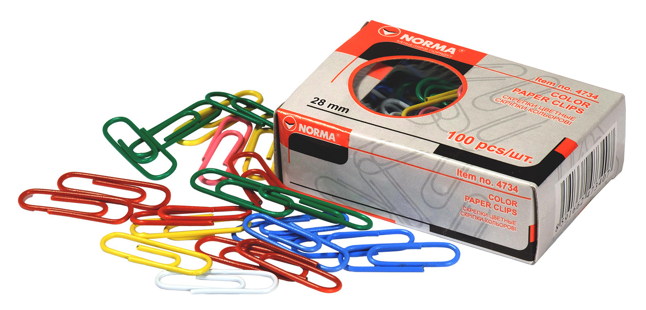 Скріпки NORMA (4734N), 28 мм, круглі, РVC покриття, 100 шт.